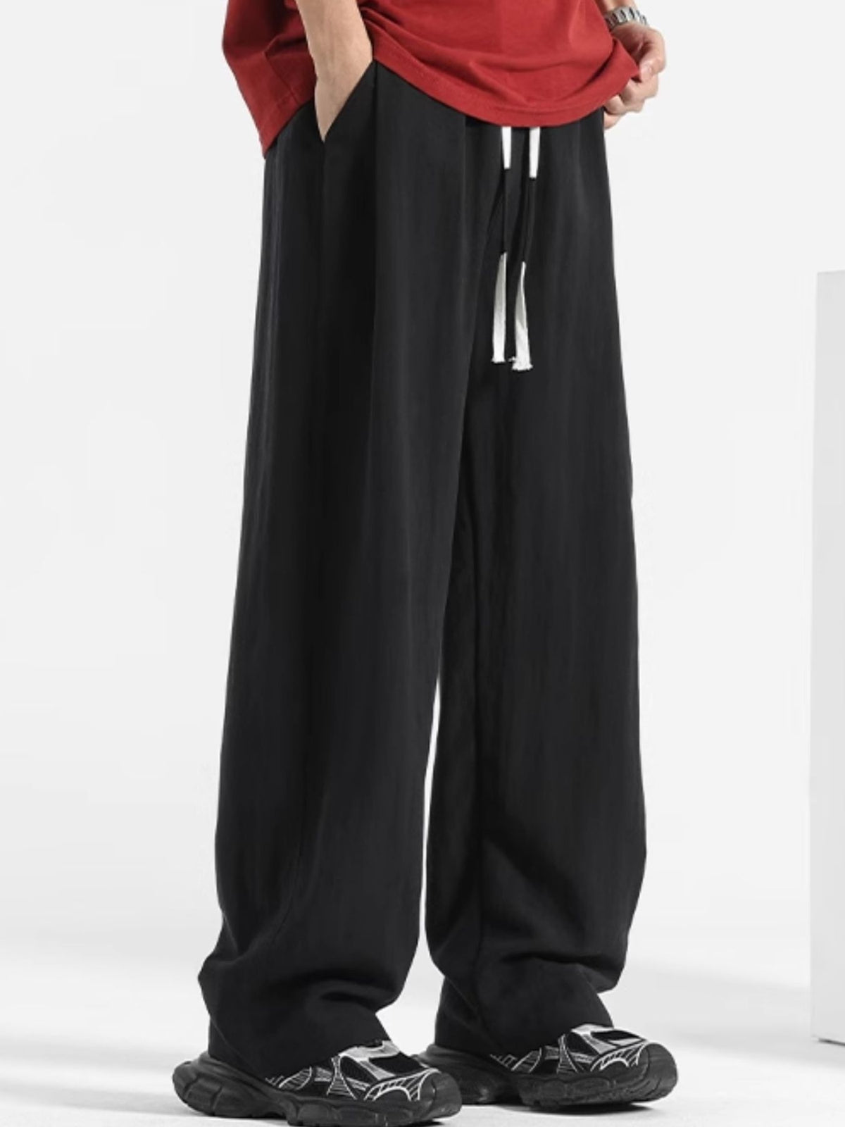 Men's casual loose fit pocket pants from Plush Fashion Hub, showing comfortable, stretch relaxed trousers with side pockets.