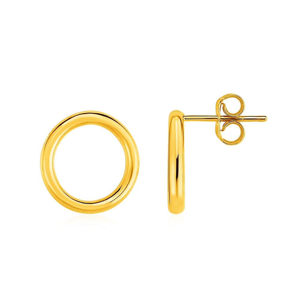 14k yellow gold open circle post earrings showcasing sleek, minimalist jewelry design with a polished finish.