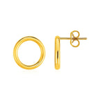 14k yellow gold open circle post earrings showcasing sleek, minimalist jewelry design with a polished finish.