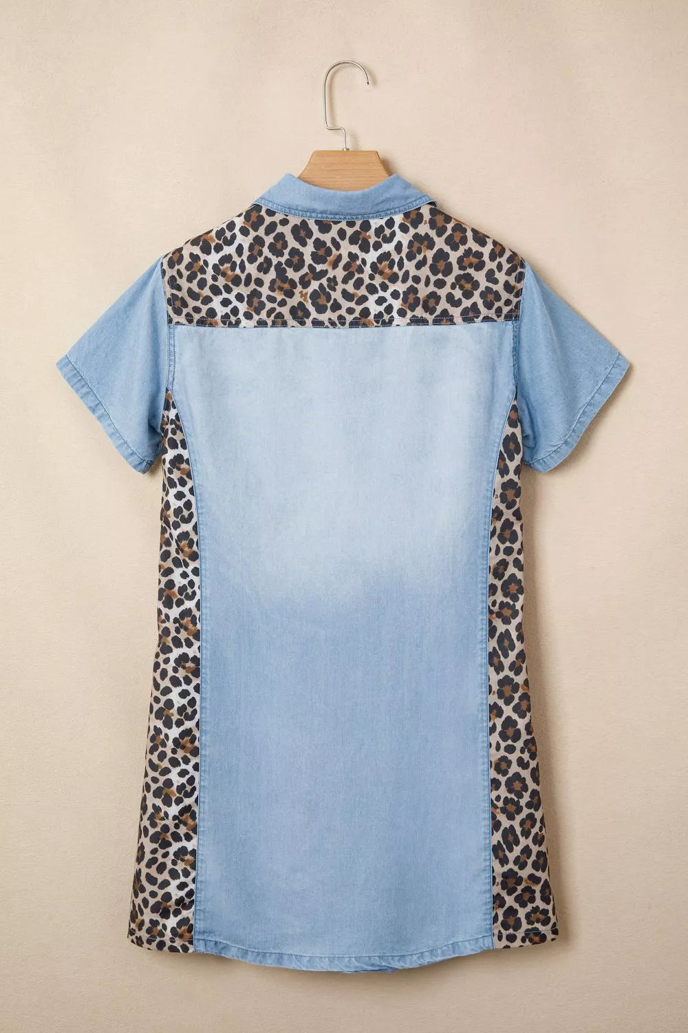 Leopard print panel short sleeve dress by Plush Fashion Hub, featuring a stylish and comfortable design with bold animal print.