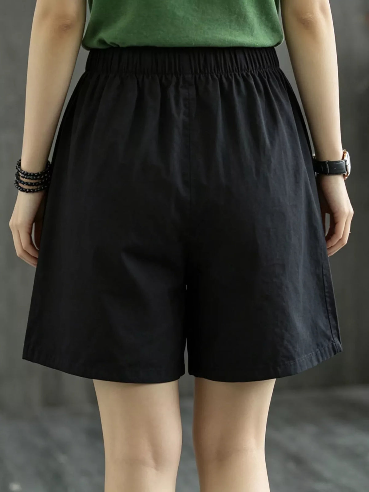 Plush Fashion Hub casual elastic waist shorts in lightweight fabric, featuring a relaxed fit and pull-on style for everyday comfort.