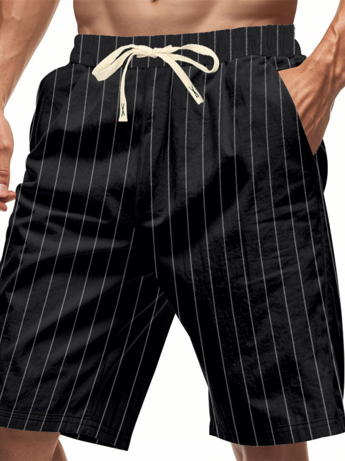 Men's full size striped drawstring casual shorts by Plush Fashion Hub, featuring a comfortable fit and stylish design.