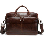 Pi-Mart leather men's shoulder briefcase with laptop compartment, crafted from durable, stylish horse leather for professional use.