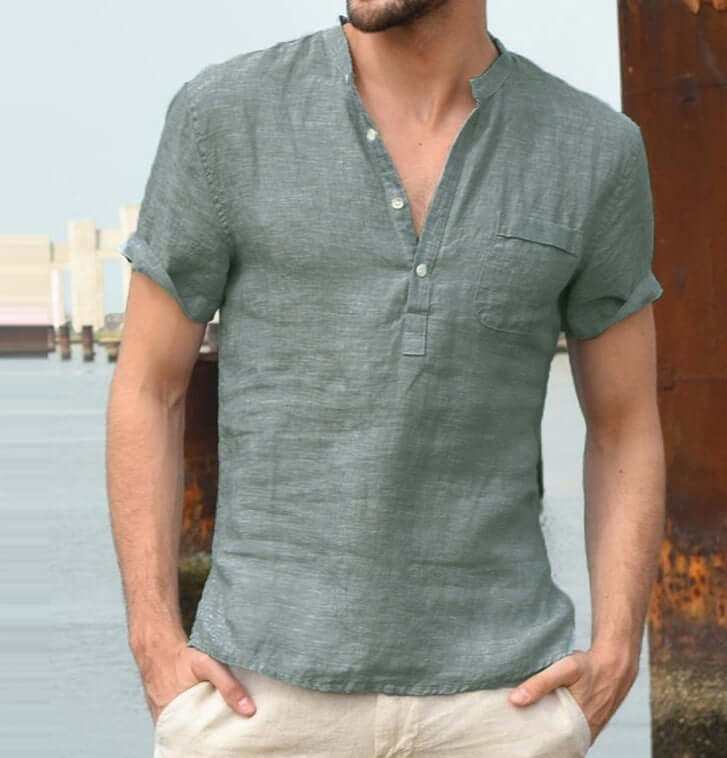 Casual Linen Solid Color Shirt Button V Neck Men Summer TopsElevate your summer style with our Casual Linen Solid Color Shirt! The unique design and variety of colors allow for endless options to match your personal style. MaMen's Polo ShirtsPlush Fashions ShopPlush Fashion Shop