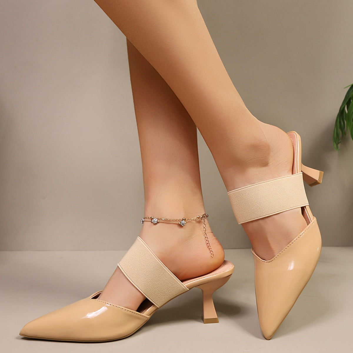 Point toe flare heel sandals by Plush Fashion Hub featuring elegant heels and stylish design, shown on a neutral background.