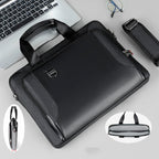 Pi-Mart men's briefcase laptop bag made of shockproof PU leather, stylish and durable for professional use.