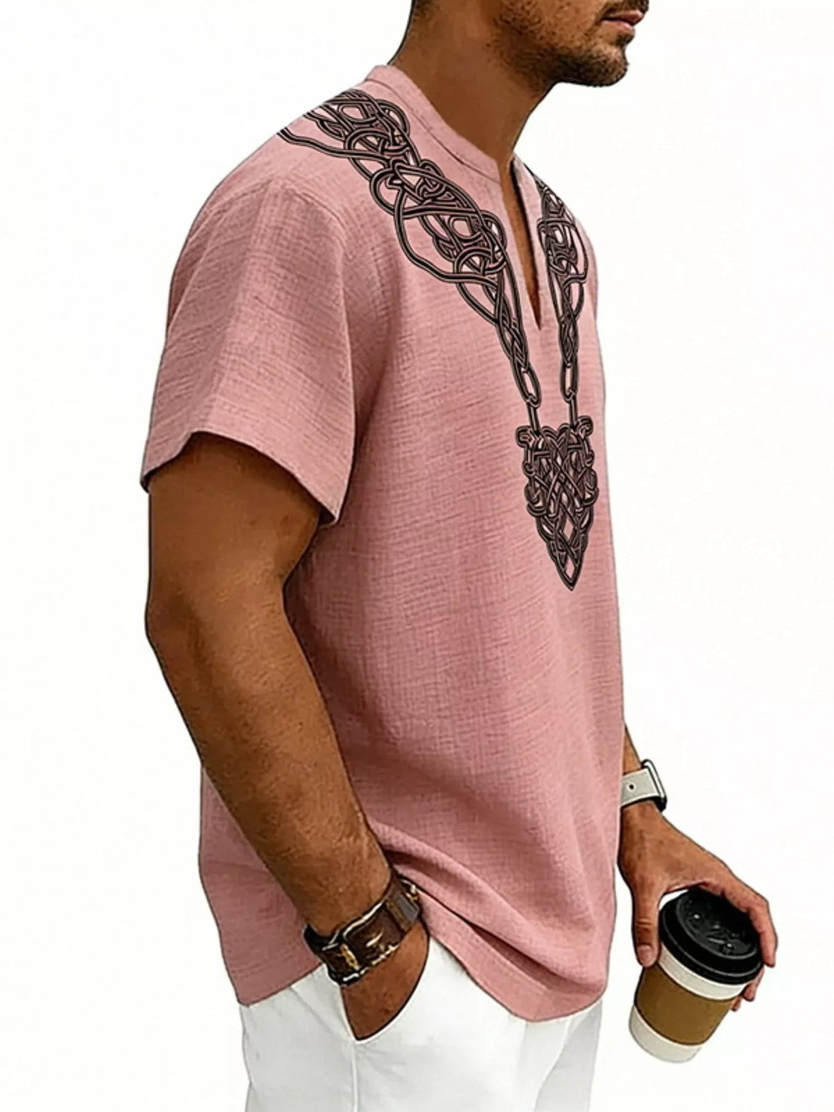 Men's Plush Fashion Hub printed short sleeve blouse with notch collar, plus size, featuring colorful pattern and comfortable fit.