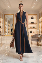 Women's Color Block Sleeveless Stand Collar Dress