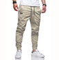 Youth Fashion Casual Tether Loose Cargo Ankle Banded Pants in beige worn by a model, showcasing straight-leg design and ankle bands.