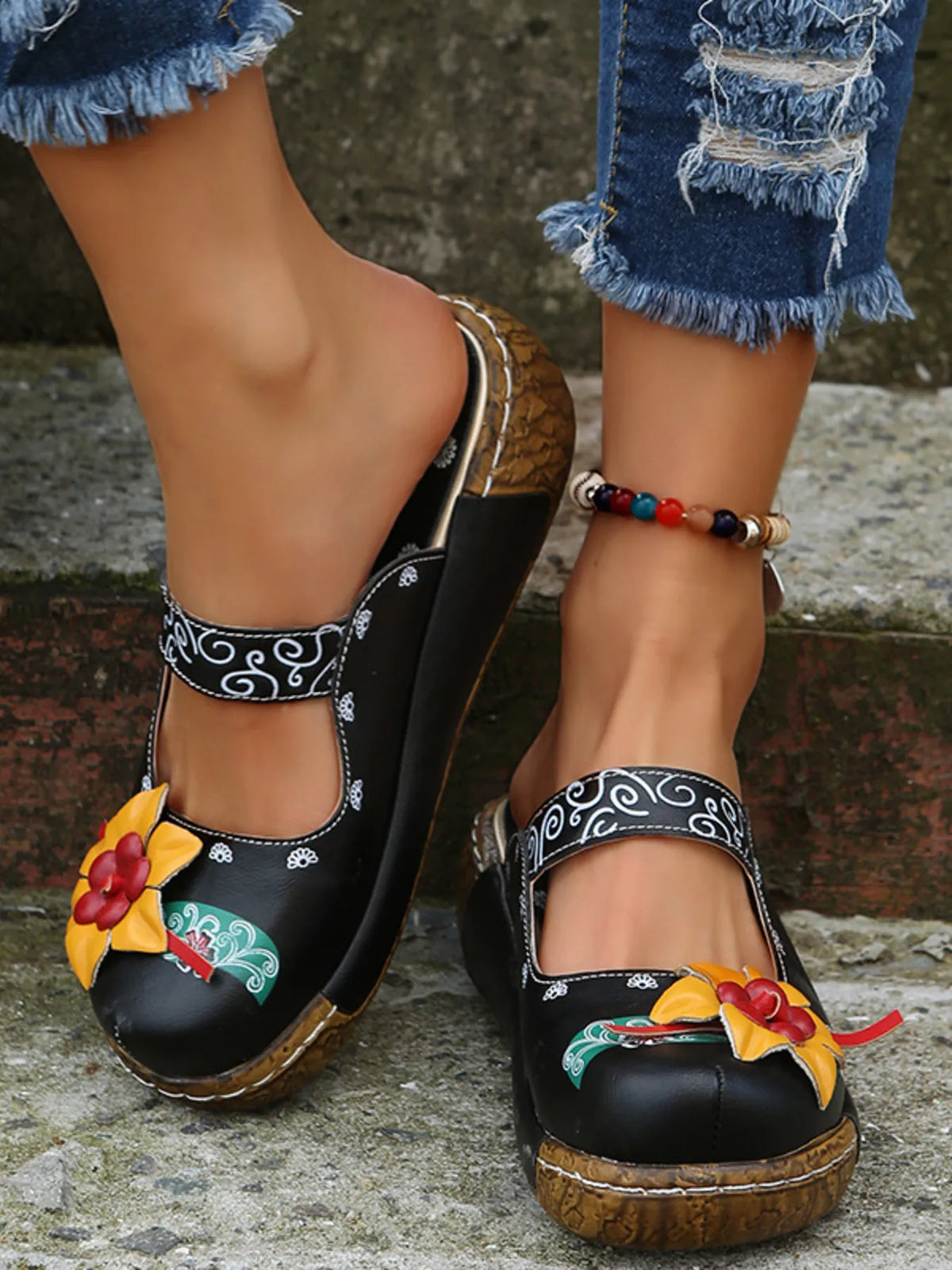 Flower round toe sandals by Trendsi featuring floral design and open-toe style, perfect for casual summer wear.