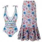 Ethnic style one-piece swimsuit for women, casual beachwear by Plush Fashion Hub, featuring vibrant patterns and a flattering fit.