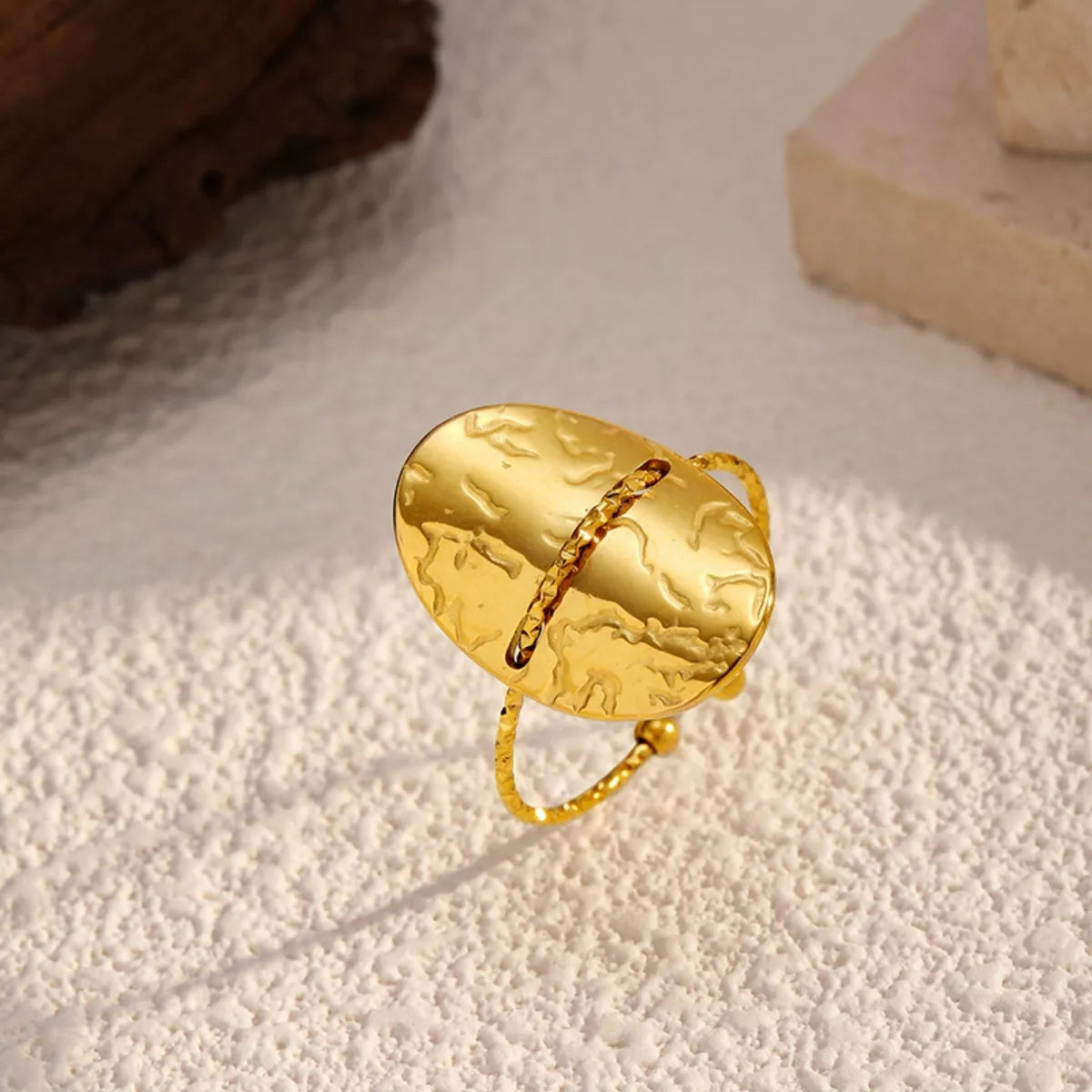 Hammered disc open ring from Plush Fashion Hub featuring a stylish textured design in sterling silver.
