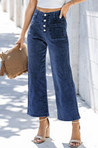 Threaded Pear Mckinley wide leg cropped jeans, featuring a relaxed fit and stylish design, shown on a model with a casual pose.