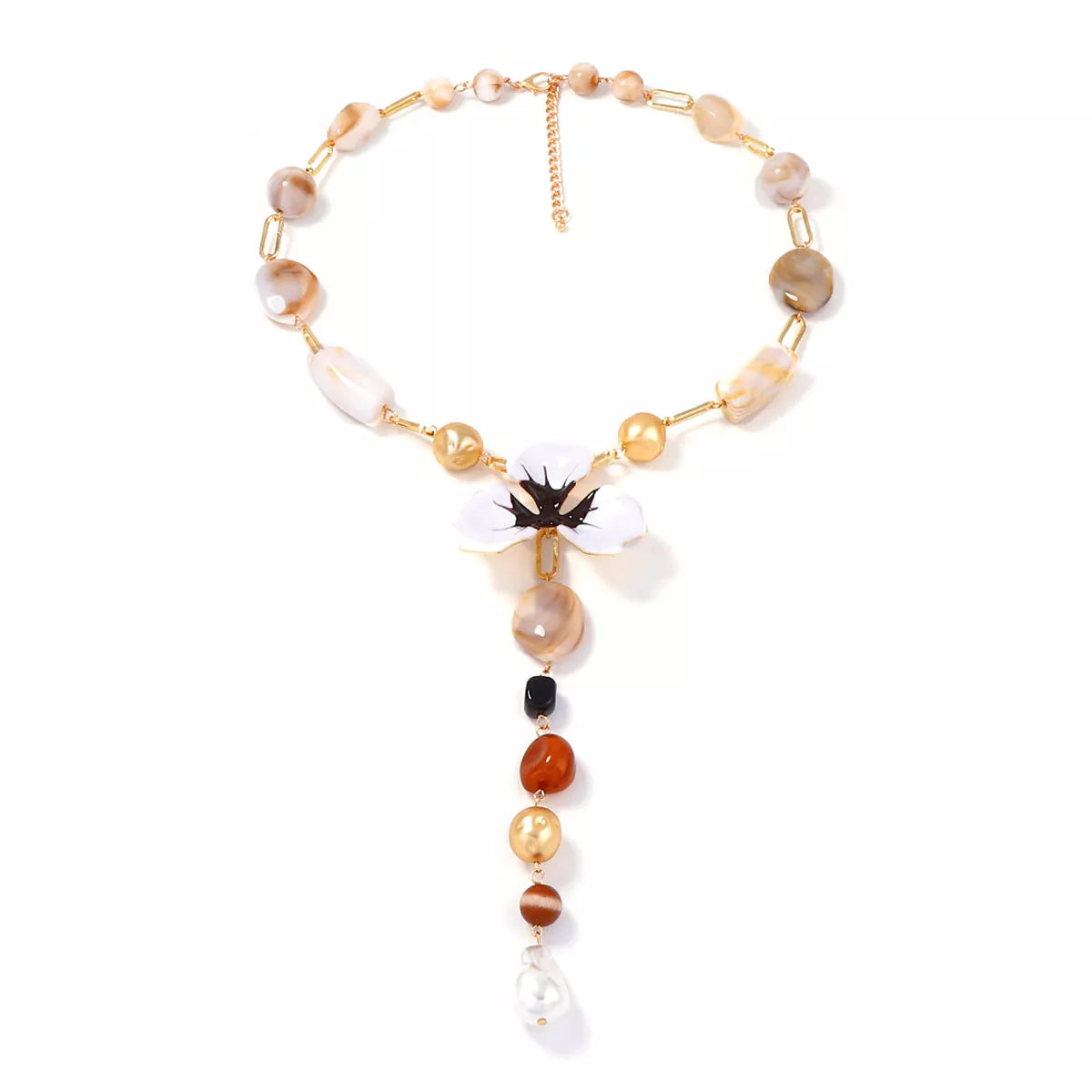 Y-shaped alloy dripping oil flower resin necklace with a pendant, stylish jewelry piece from Plush Fashion Hub.