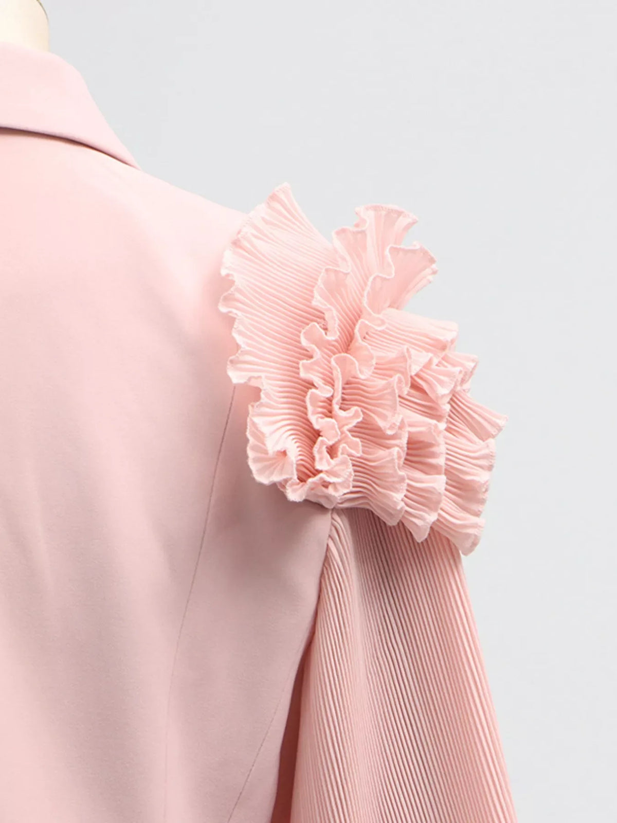 Elegant frill lapel collar top and pleated skirt set by Plush Fashion Hub, showcasing the stylish two-piece outfit with detailed design.