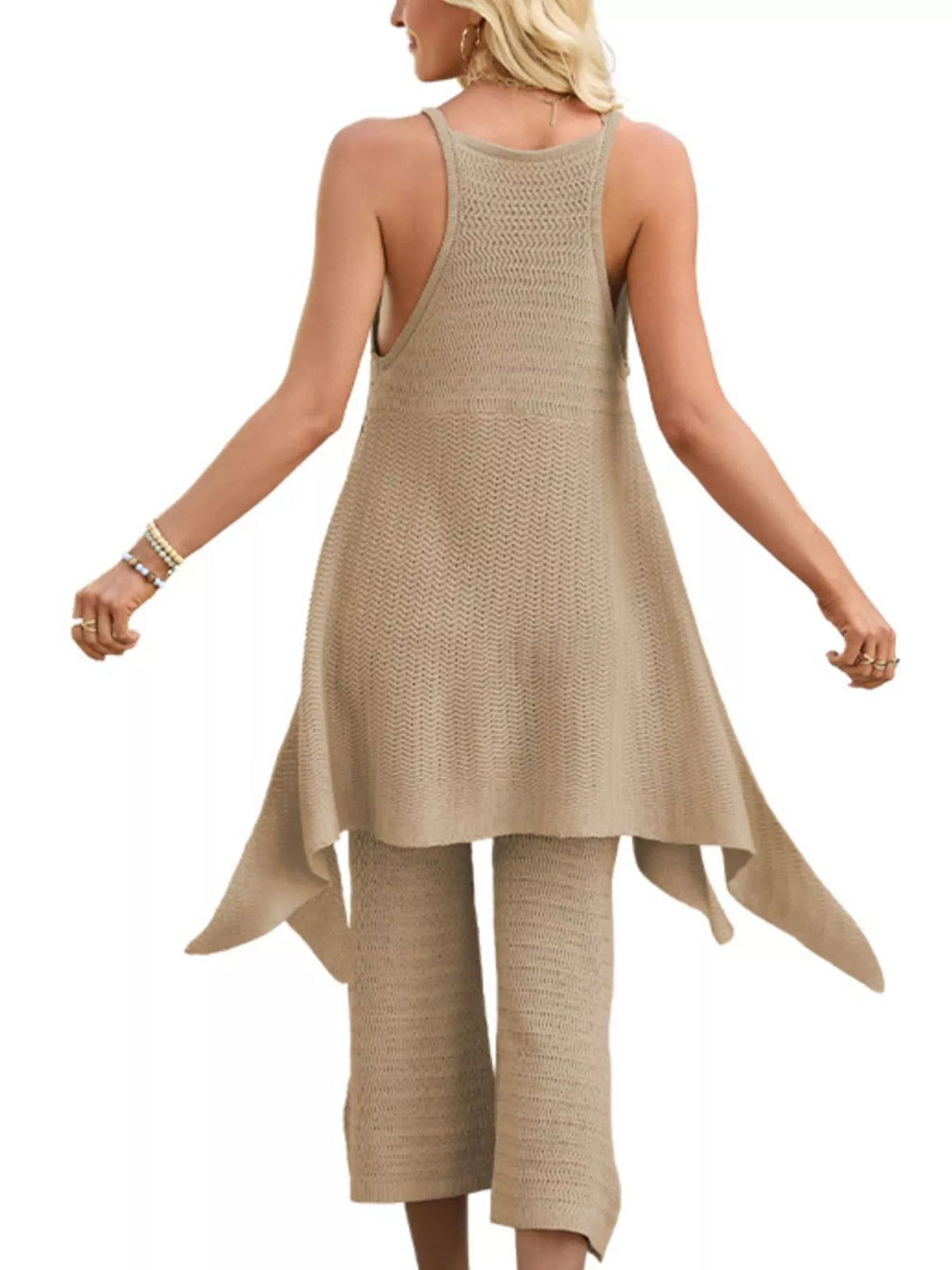 Asymmetrical hem top and matching pants set by Plush Fashion Hub, stylish casual outfit with modern design and comfortable fit.