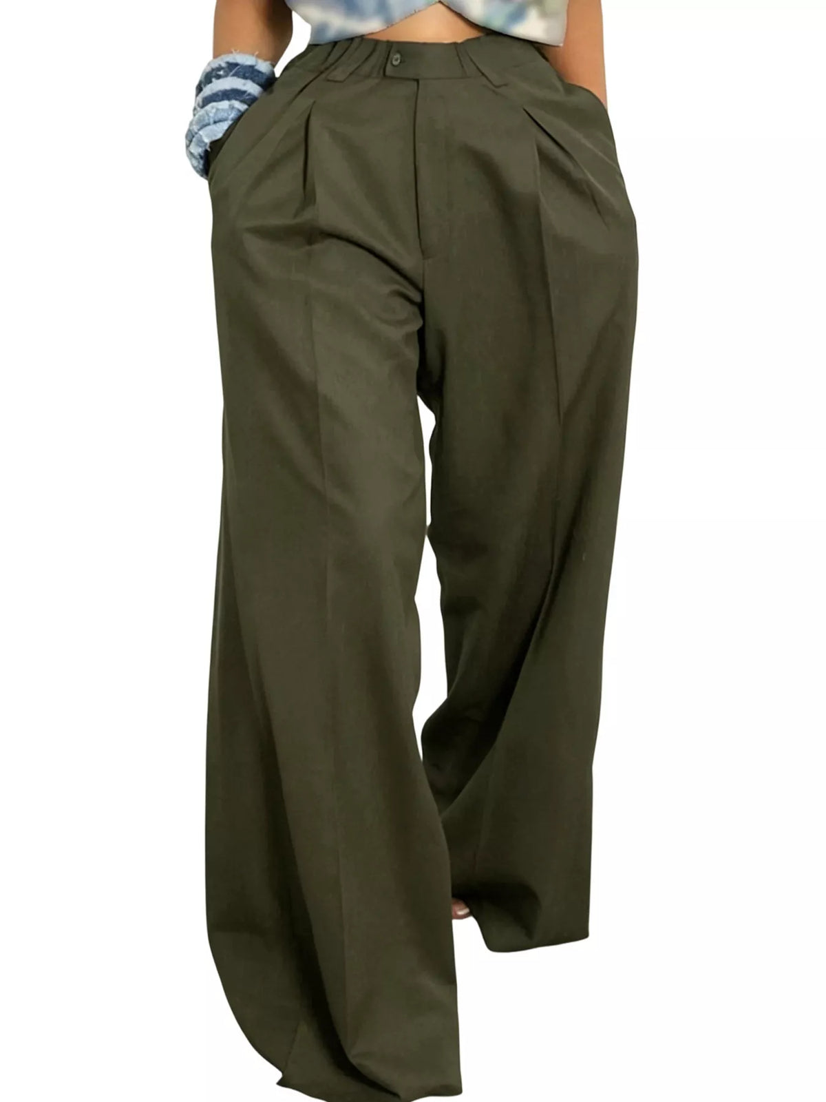 Wide leg pleated pants for women by Trendsi, featuring a flowing design and high waist, shown on a model against a neutral background.