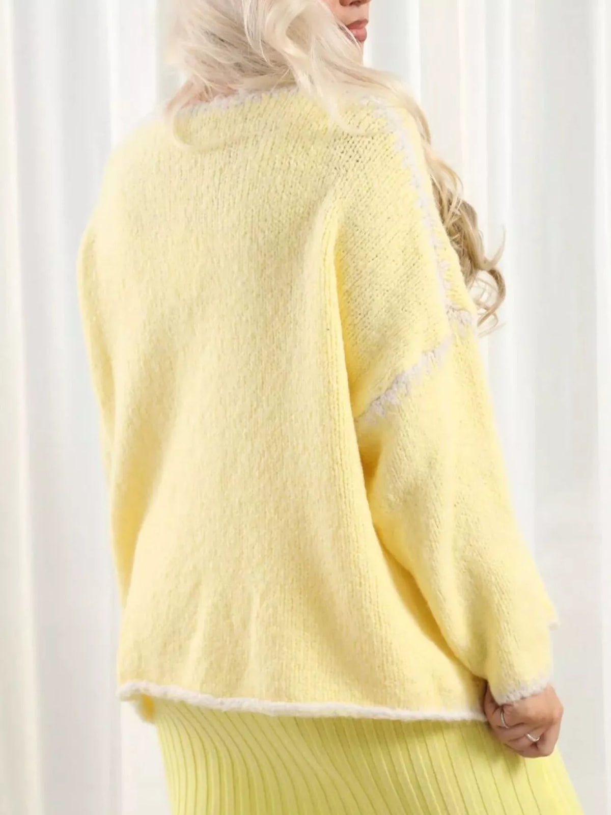 Trendsi tie front drop shoulder cardigan featuring a relaxed fit, long sleeves, and a stylish tie-front design.