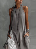 Two-tone sleeveless maxi dress by Plush Fashion Hub featuring an elegant casual summer gown with a floor-length design.
