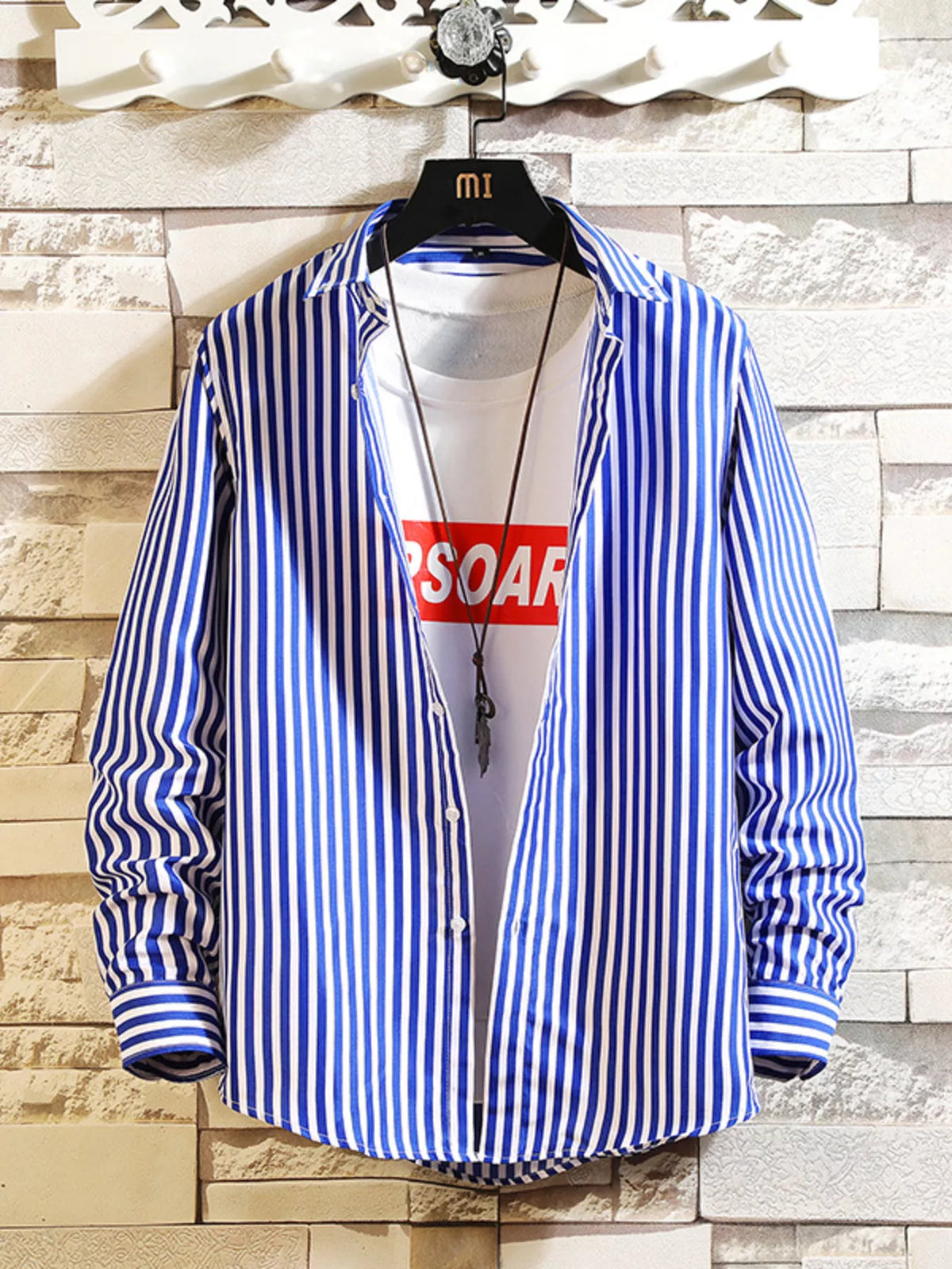 Men's plus size striped button-up casual shirt by Plush Fashion Hub, featuring a stylish design and comfortable fit.