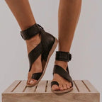Plus size Roman style women's buckle toe slippers flat sandals by LadyShow.Store, featuring comfortable flat design and stylish buckle detail.