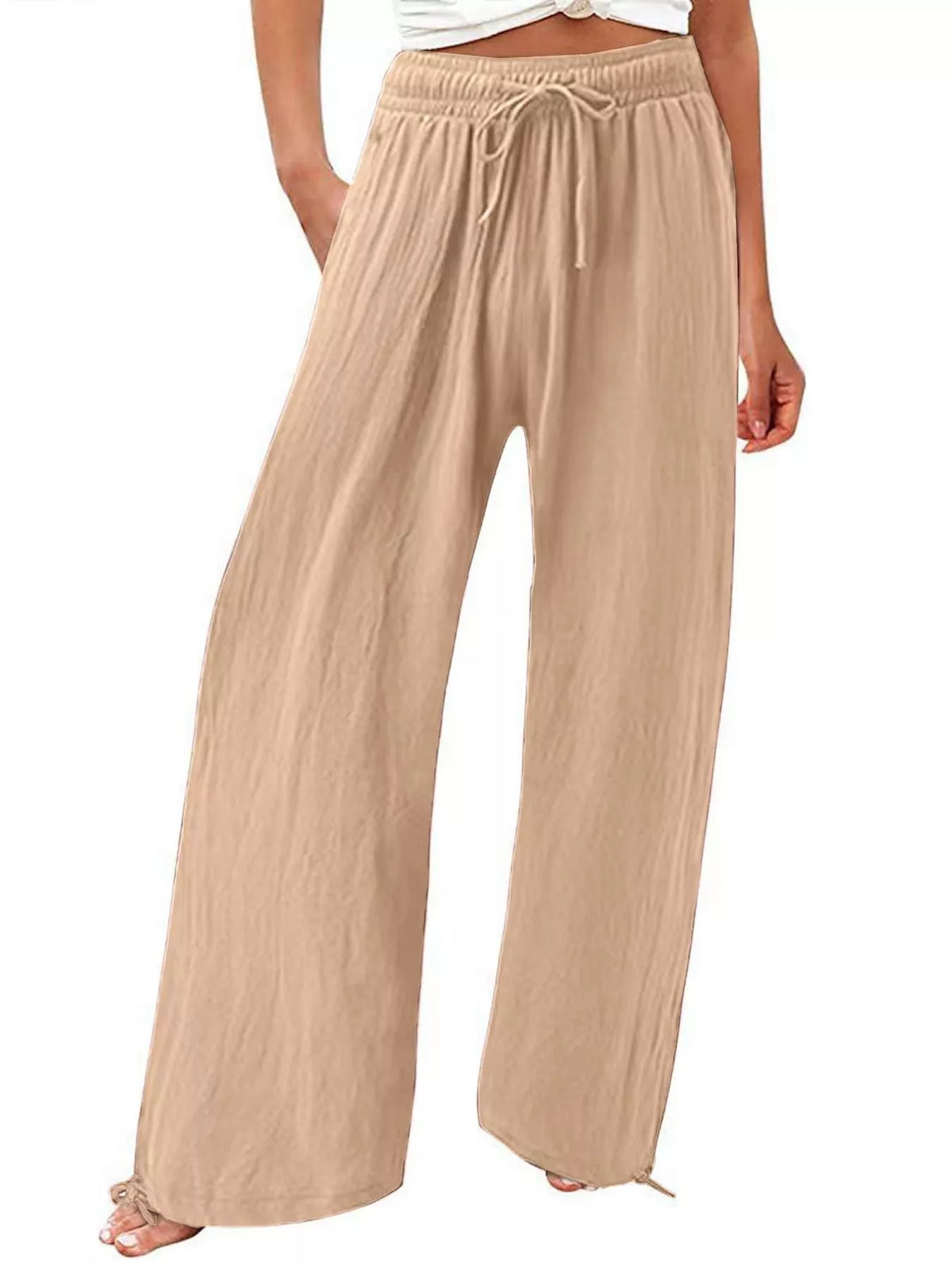 Plush Fashion Hub full-size wide leg pants with drawstring waist, soft plush fabric, plus size, casual and comfortable style