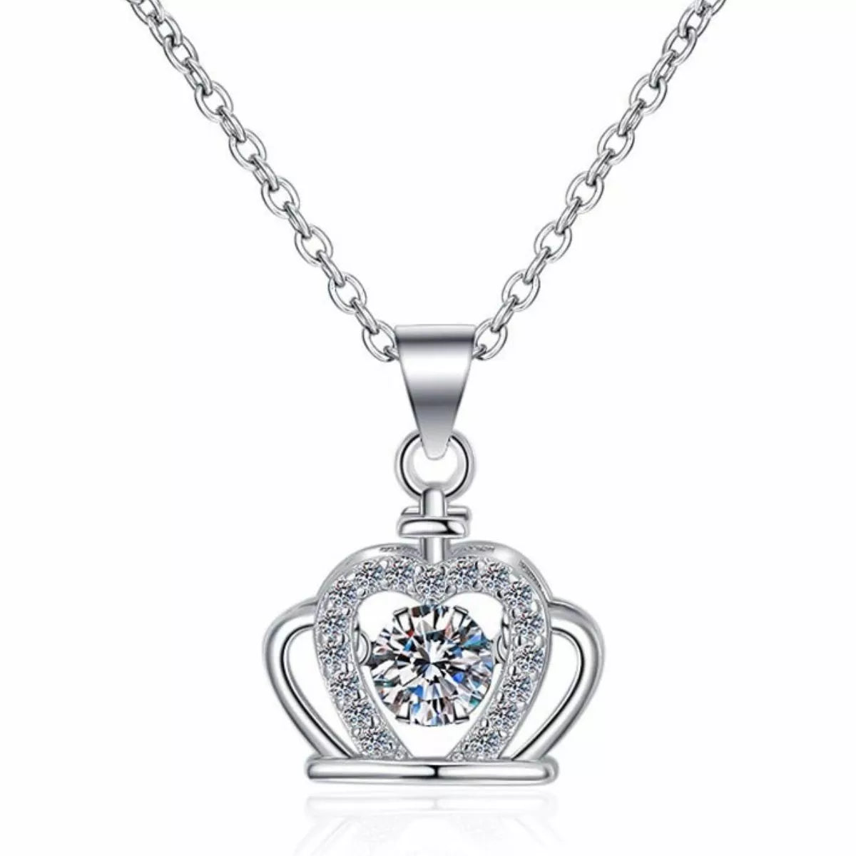 925 sterling silver zircon crown pendant necklace with intricate design and sparkling stones, ideal for elegant jewelry accessories.