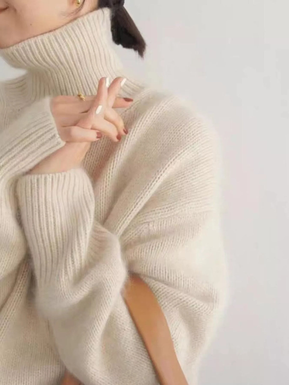 Simply Love turtleneck dropped shoulder sweater featuring a cozy, fitted turtleneck design with relaxed shoulder seams.