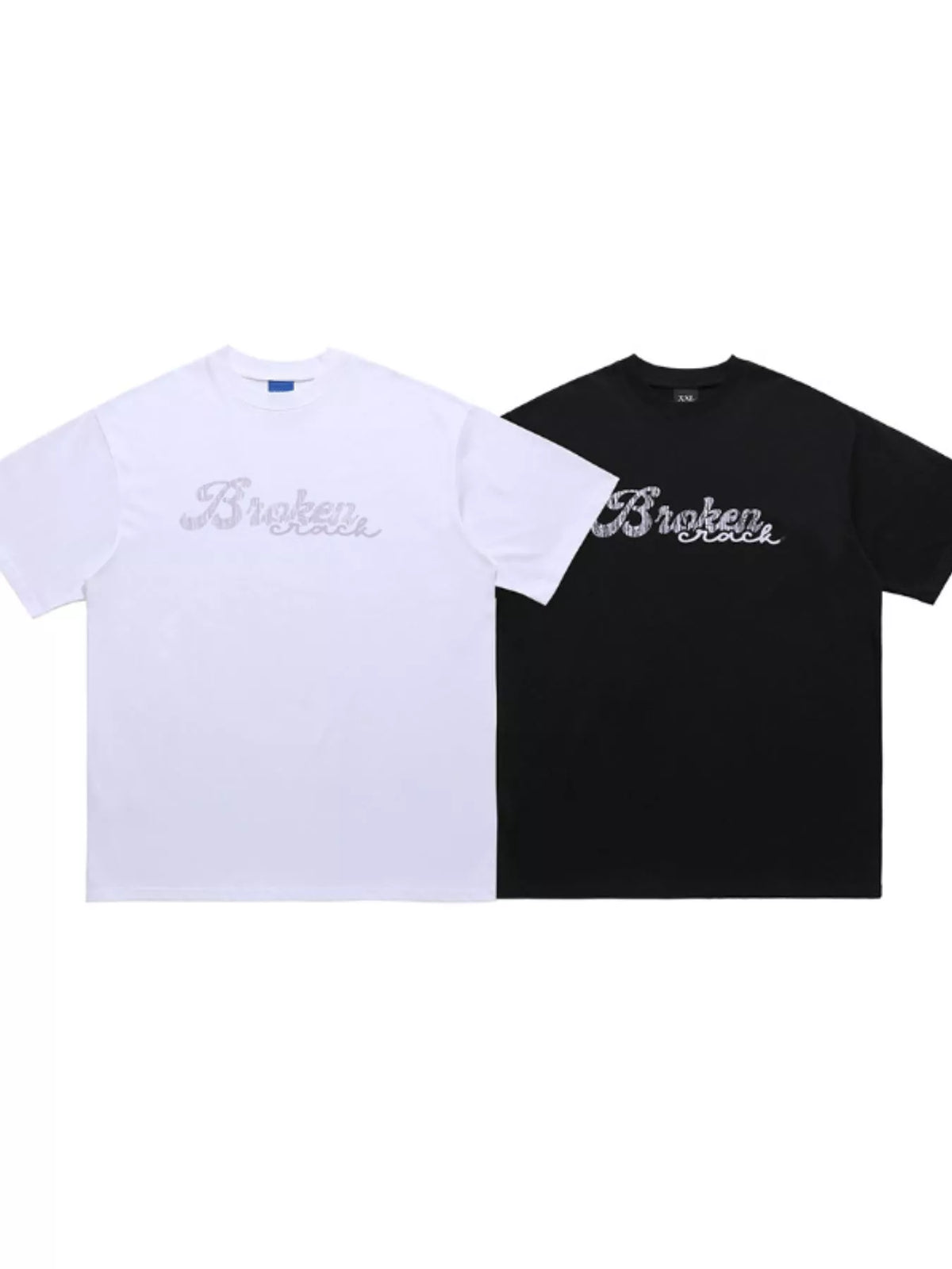 Men's oversized graphic round neck T-shirt by Trendsi, featuring bold printed design and relaxed fit, casual streetwear style.
