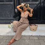 Women's striped sleeveless top and wide-leg pants two-piece casualwear set by Plush Fashion Hub, featuring a stylish and comfortable design.