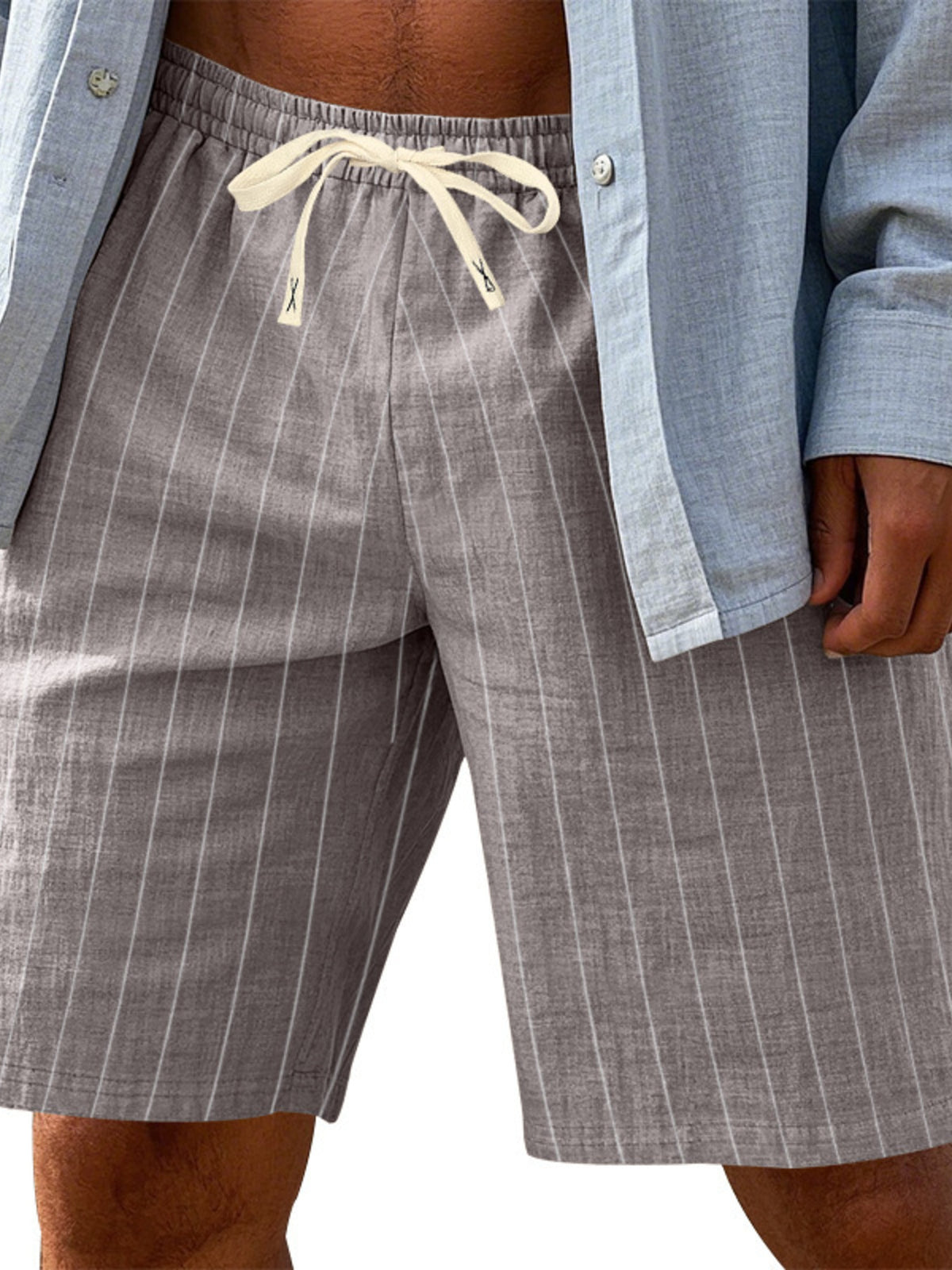 Men's plus size striped drawstring casual shorts by Plush Fashion Hub, featuring a relaxed fit and comfortable waistband.