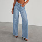 LadyShow high waist jeans with pockets, slim fit, straight wide-leg style, perfect for women's casual fashion.