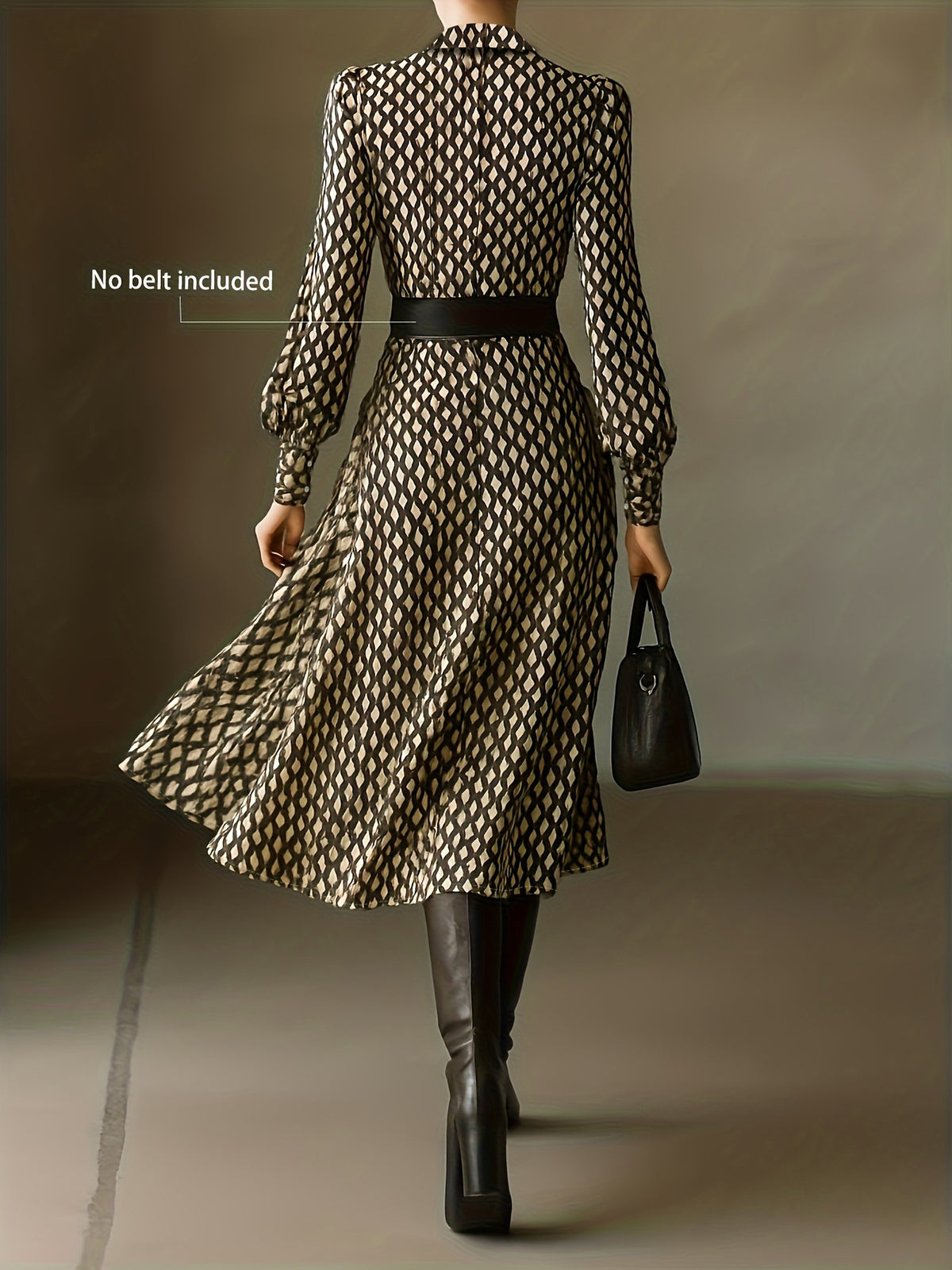 Elegant floral long sleeve ruffled midi dress by Plush Fashion Hub, featuring a fitted bodice and flowing skirt.