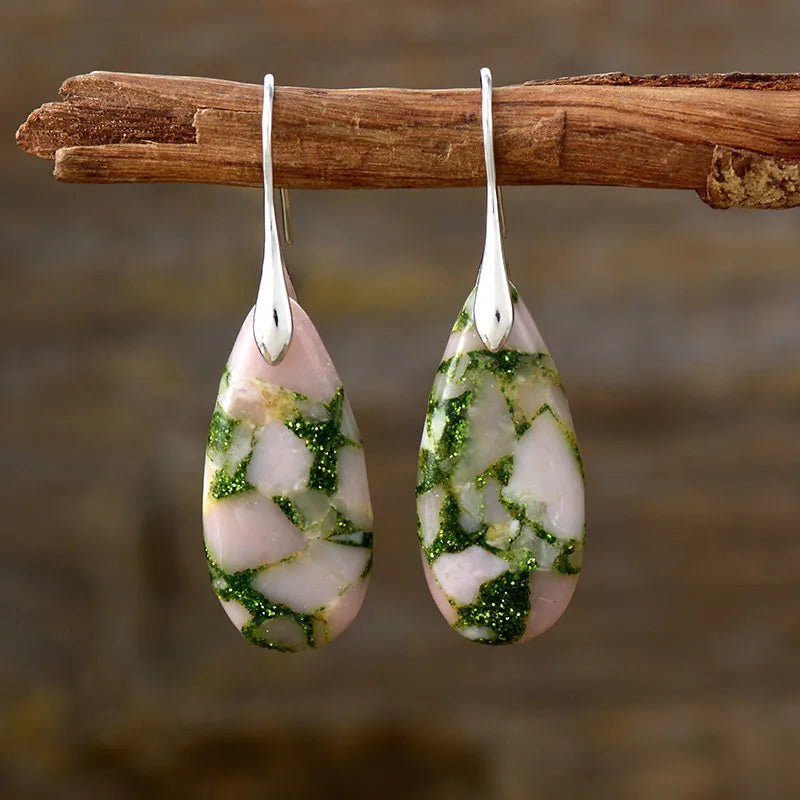 Natural stone teardrop dangle earrings from Plush Fashion Hub, featuring elegant teardrop-shaped stones and delicate metal hooks.
