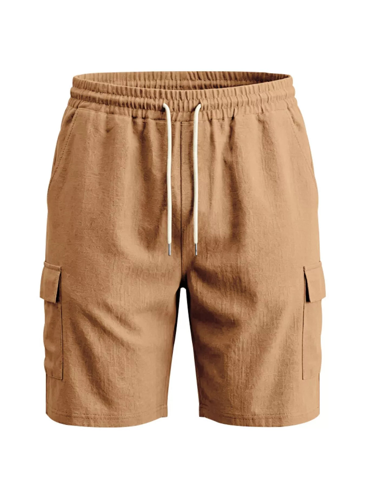 Plus size men's casual cargo shorts with drawstring waist from Plush Fashion Hub, featuring multiple pockets and relaxed fit.