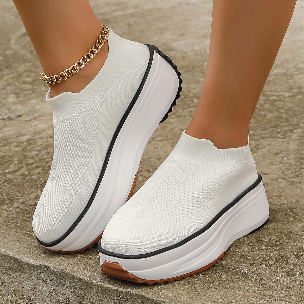 Fashion Thick-soled Ankle Boots Women Casual Round Toe Socks Shoes BreElevate your style with our Fashion Thick-soled Ankle Boots! Featuring a platform heel, these boots add height and confidence to your outfit. The rubber sole provideSneakrsPlush Fashions ShopPlush Fashion Shop