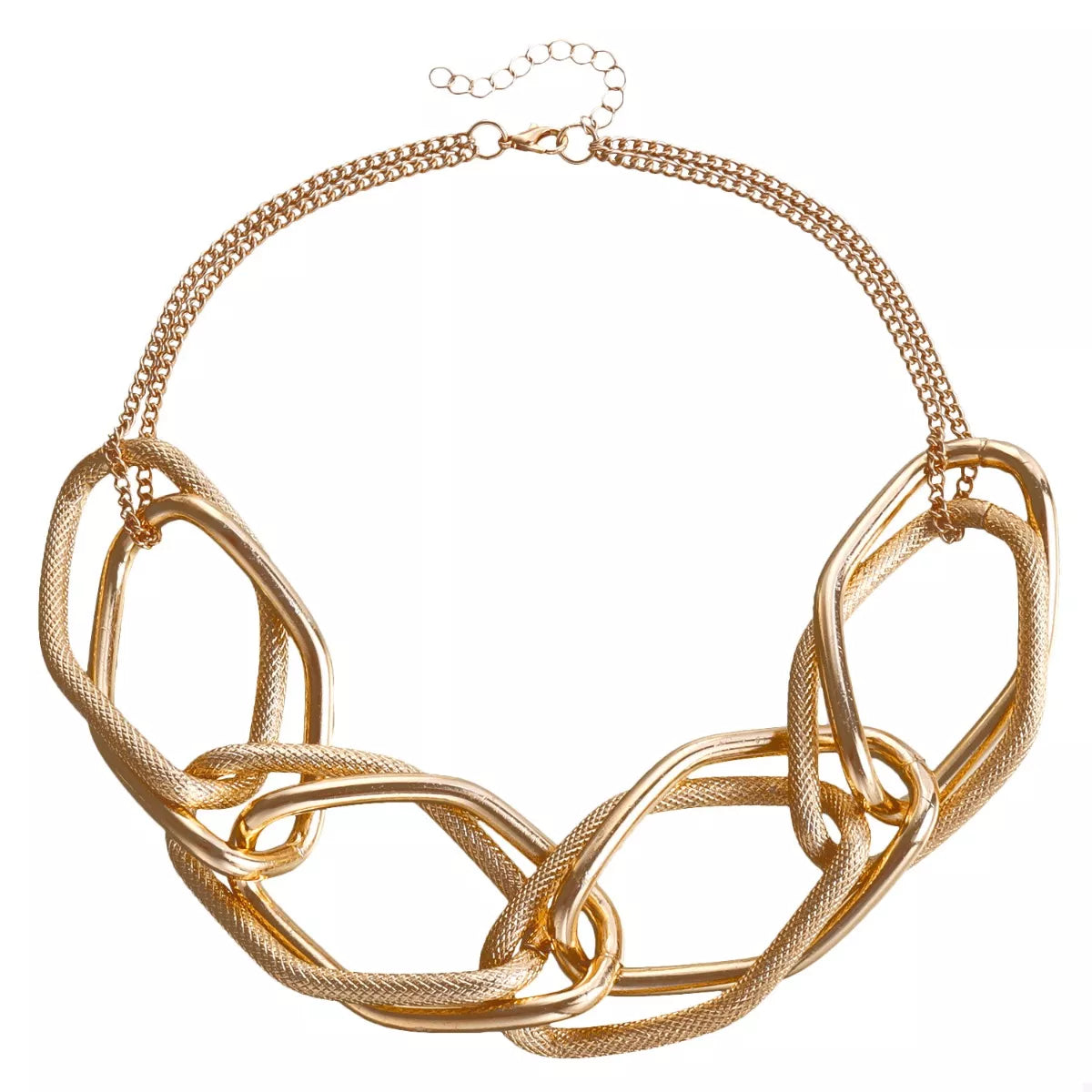 18K gold-plated chain necklace from Plush Fashion Hub, close-up of elegant jewelry with a shiny, intricate link design.