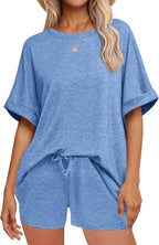 Plush Fashion Hub oversized casual T-shirt and drawstring shorts set in soft fabric, perfect for relaxed, comfortable wear.