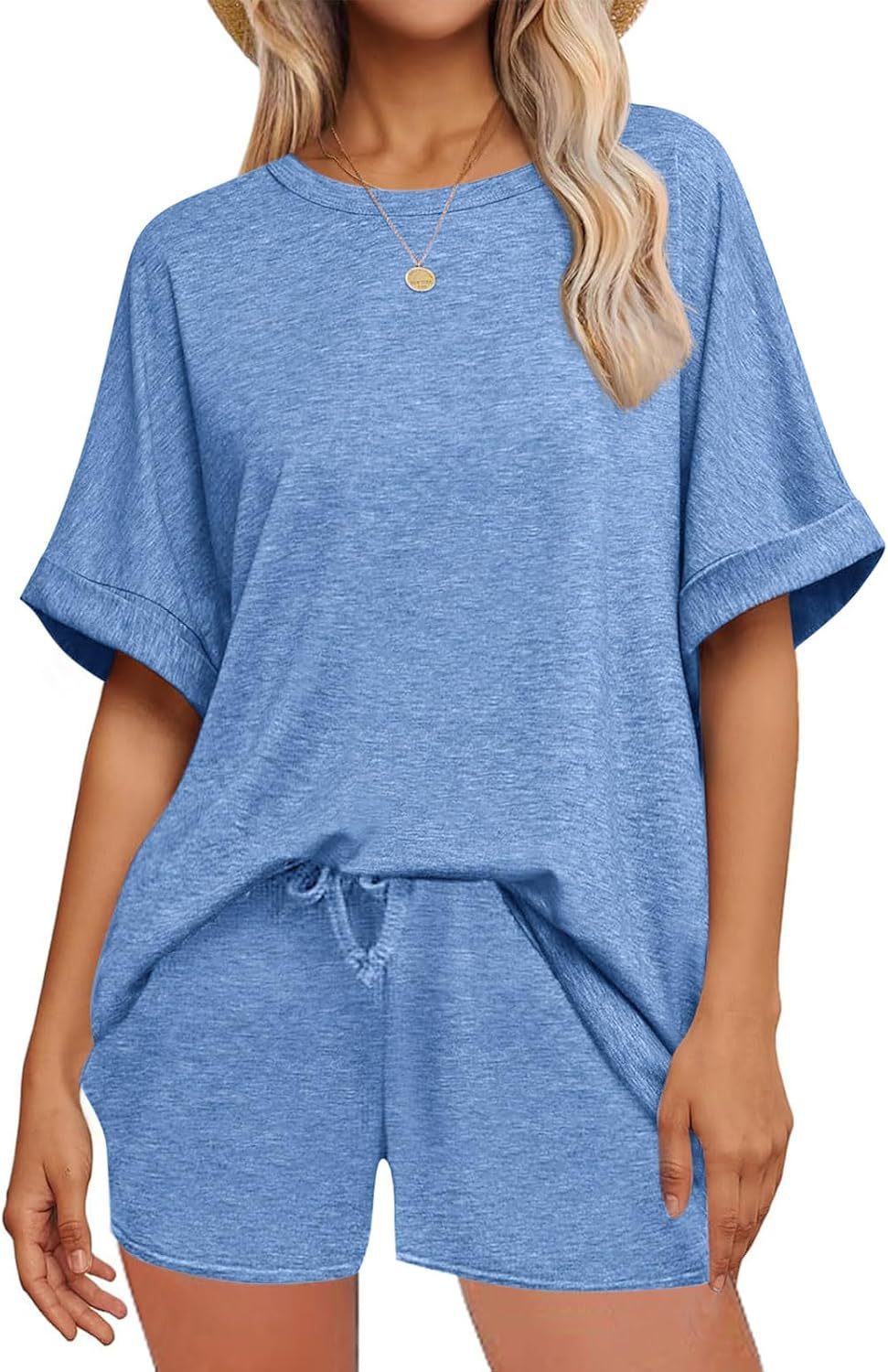 Plush Fashion Hub oversized casual T-shirt and drawstring shorts set in soft fabric, perfect for relaxed, comfortable wear.