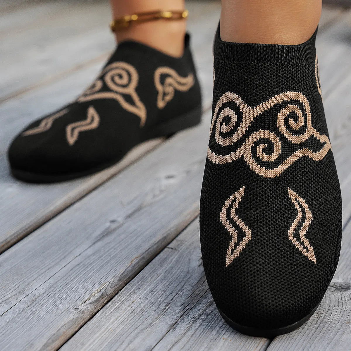 Knit cloud pattern flat loafers by Trendsi, stylish footwear with soft knit design and comfortable flat sole.