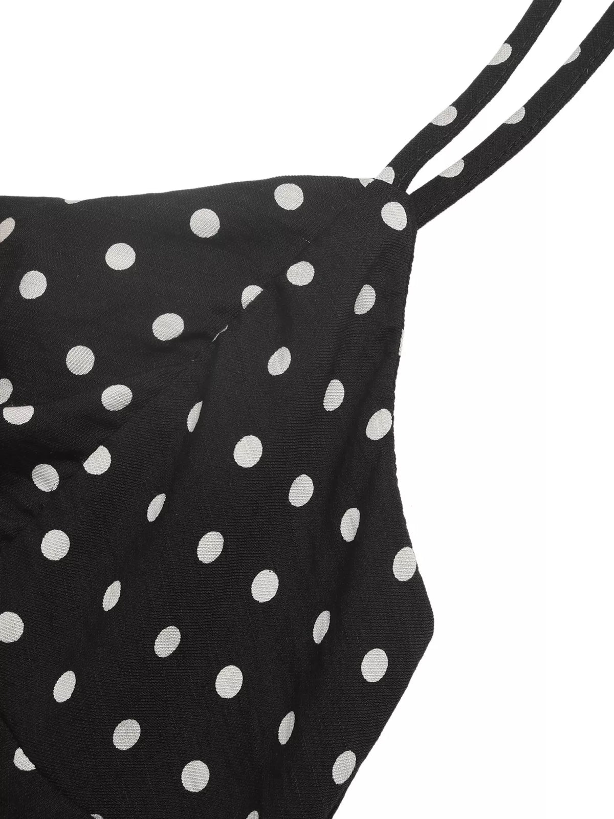 Polka dot ruffle hem spaghetti strap dress by Plush Fashion Hub featuring a playful pattern and lightweight fabric.