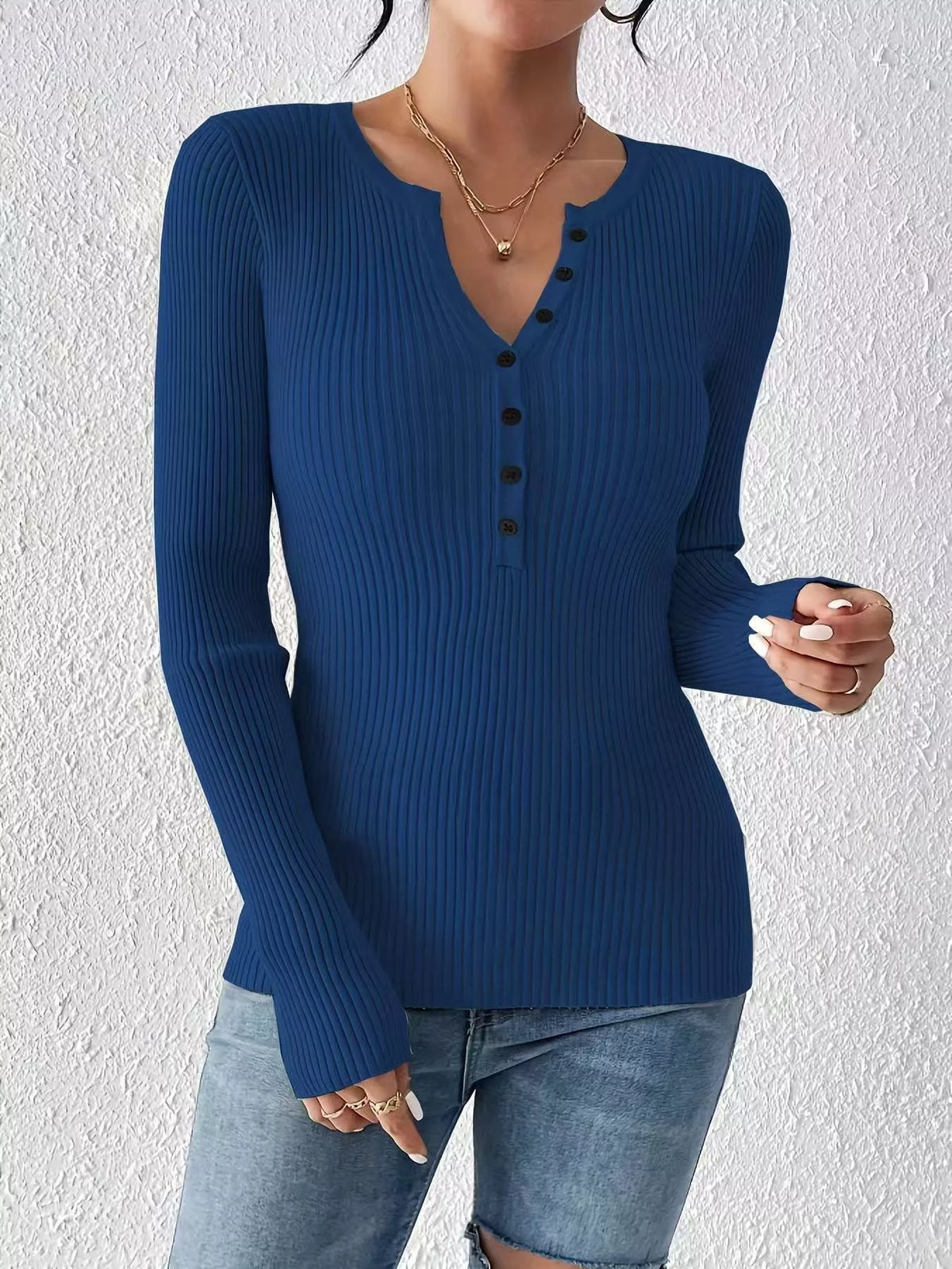 Ribbed knit button-front top by Simply Love, featuring a textured knit fabric and a classic button-up design.