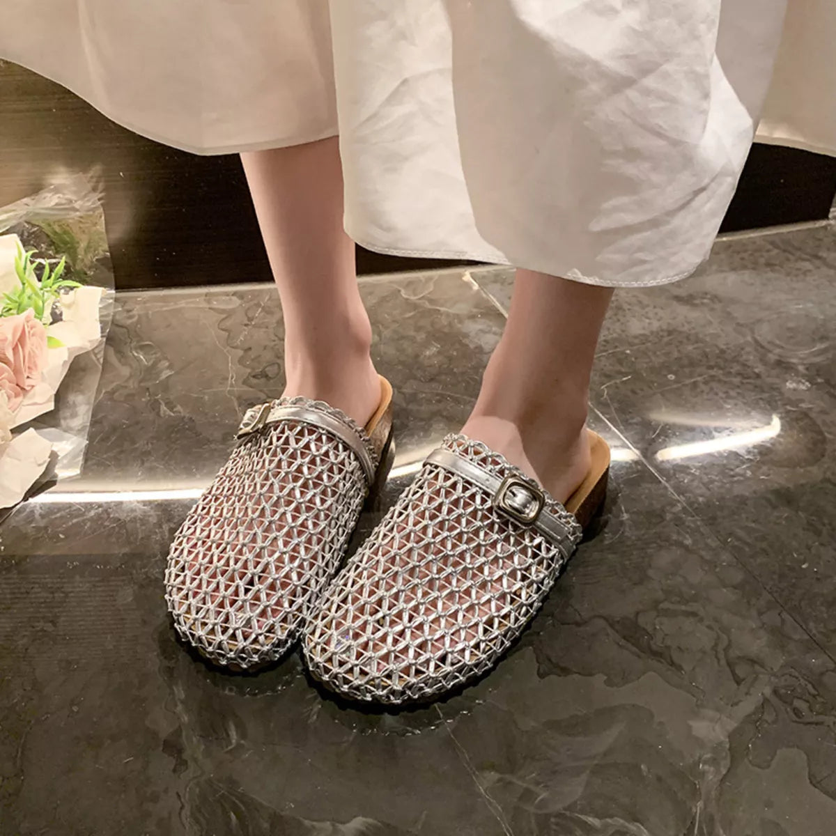 Breathable round toe sandals by Trendsi, stylish footwear with open design and comfortable straps, ideal for warm weather.