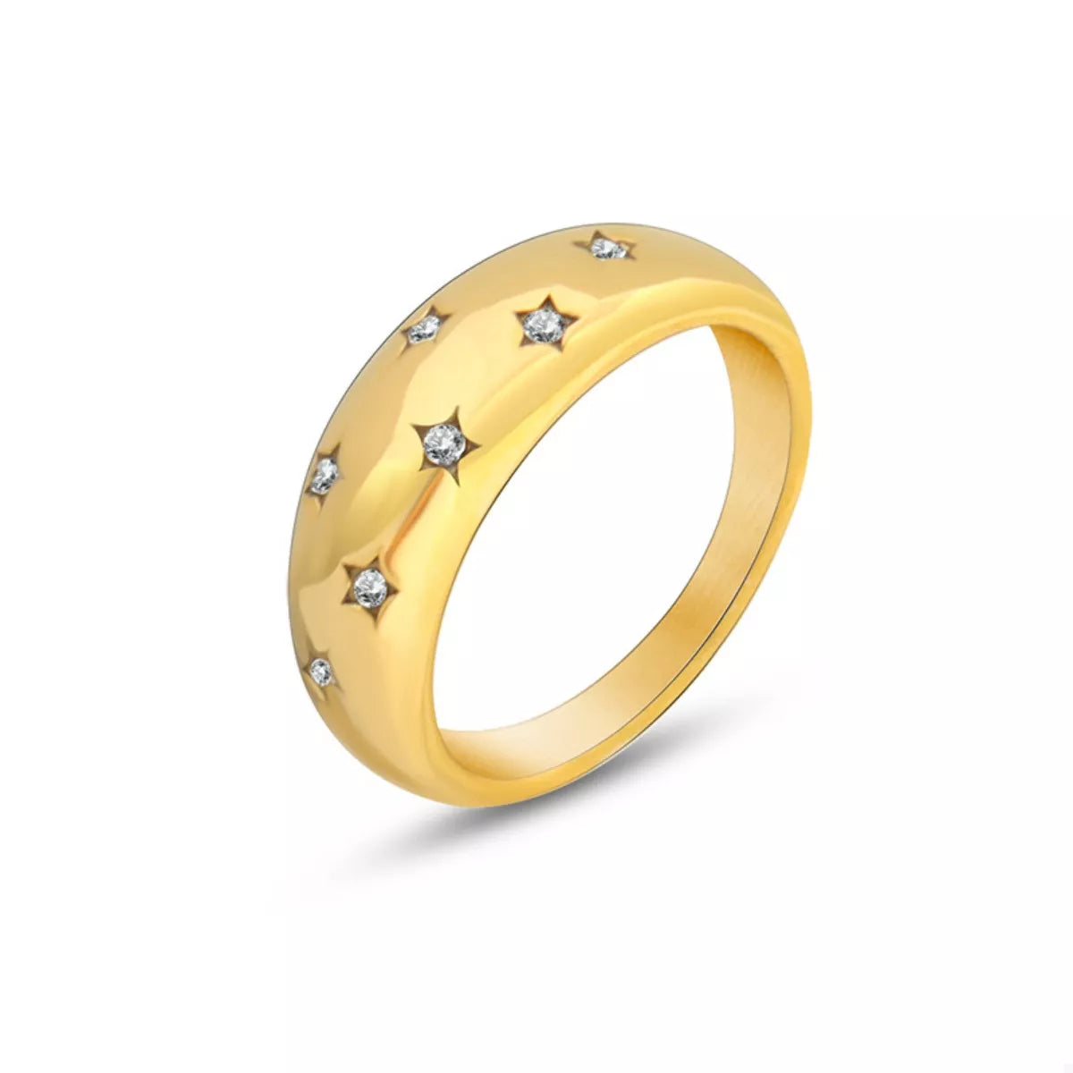18K gold-plated zircon ring with sparkling stones, showcasing a stylish jewelry piece from Plush Fashion Hub.