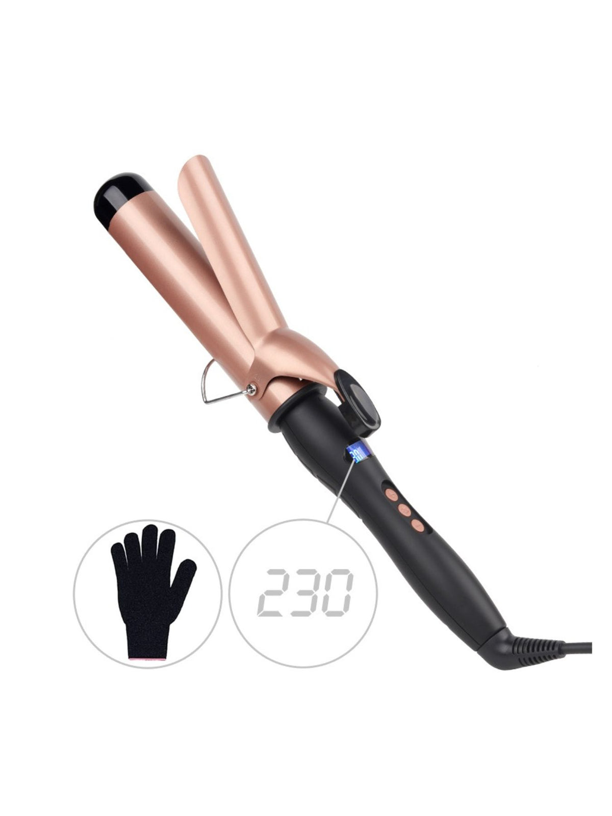 Plush Fashion Hub professional ceramic curling iron for fast heat-up, designed for safe, stylish hair styling with anti-scald features.