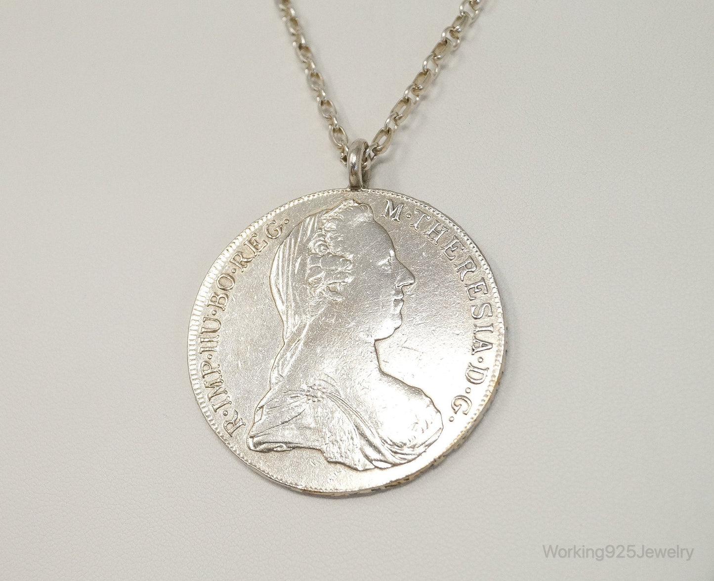 Antique 1780 M. Theresia Austrian Silver Thaler Coin Necklace Working 925 Jewelry