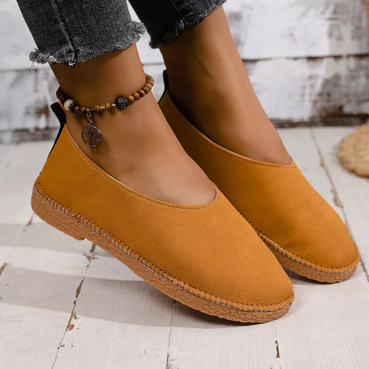 Round toe slip-on flats by Plush Fashion Hub, stylish and comfortable women's flats with a sleek design and smooth finish.