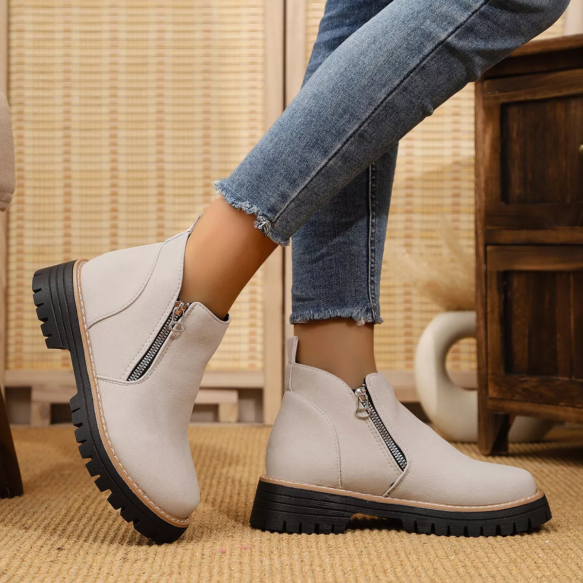 Trendsi ankle boots with zipper accent, showcasing stylish footwear with a sleek design and ankle-high length.