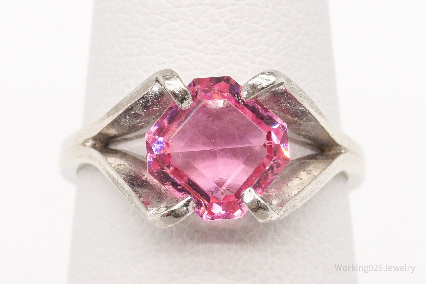 Vintage Designer Espo Pink Cubic Zirconia Sterling Silver Ring - Size 5 Working 925 Jewelry