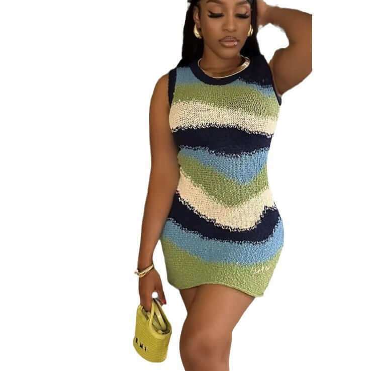 Sleeveless Contrast Color Knitted High Waist Slim Short DressTransform your wardrobe with our Sleeveless Contrast Color Knitted High Waist Slim Short Dress! The color matching and slim fit design flatters all body types, whileDressPlush Fashions ShopPlush Fashion Shop